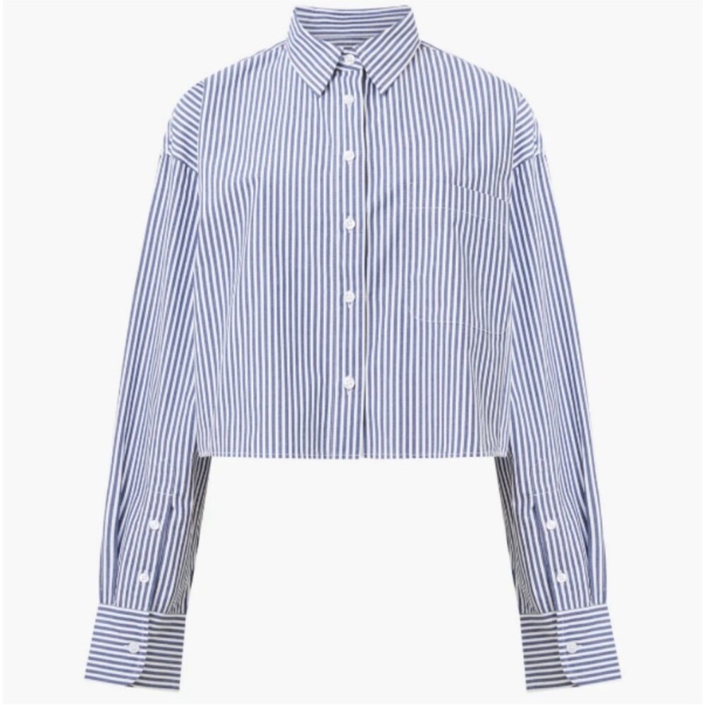 French Connection Navy and White cropped button down